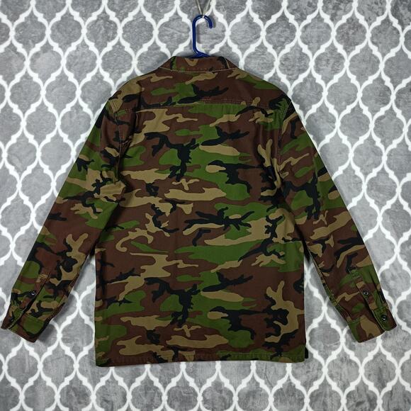 Vans Jacket Men XL Camo Canvas Military Field Button Front Woodland Utility Coat - Picture 4 of 9